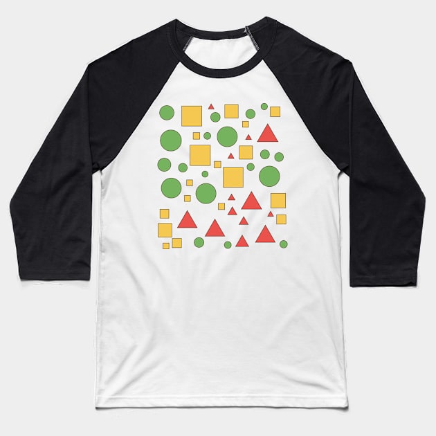 Geometric Harmony: Random Arrangement of Squares, Triangles, and Circles Baseball T-Shirt by linann945